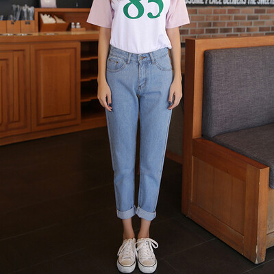 

VIVAHEART Korean high waist loose jeans nine pants harem pants students female VWKN171135 light blue 27
