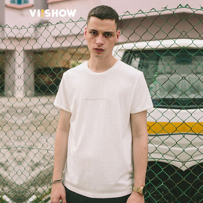 

Wei Xiu viishow round neck collar leisure short-sleeved T-shirt male characters embroidered men's short T-shirt TD14301721 white XL