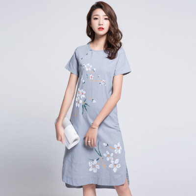 

Sibara House Female 2017 Summer Carton Printed Embroidery Chinese Wind Qipao Air Quality Plain Dress S72R0224A11XL Gray