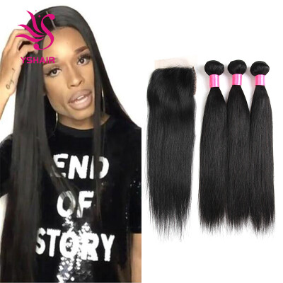 

Brazilian Straight Hair 3 Bundles With a Free Part Lace Closure 100 Unprocessed Human Hair Bundles Natural Color