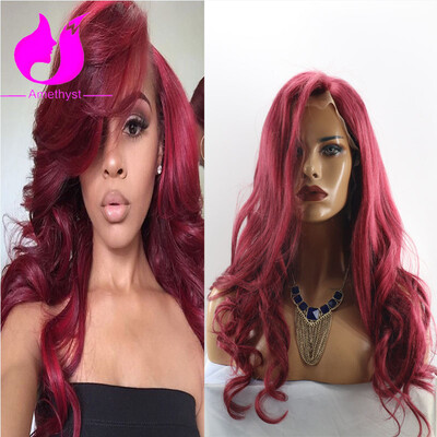 

Amethyst Fashion 99J Red Color Lace Front Wigs Top 10 A Grade Brazilian Human Hair Wigs For Fashion Women