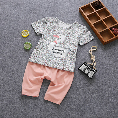 

Ou Mai Beibei children 's clothing children' s pants harem pants children summer short - sleeved sets M0052 pink 100 yards