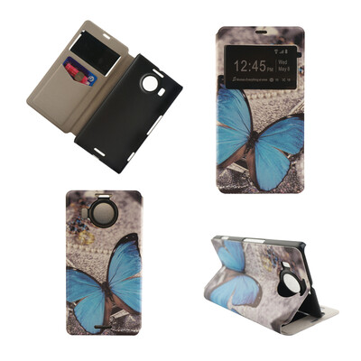 

Blue Butterfly Design PU Leather Flip Cover Wallet Card Holder Case for Microsoft Lumia 950 XL