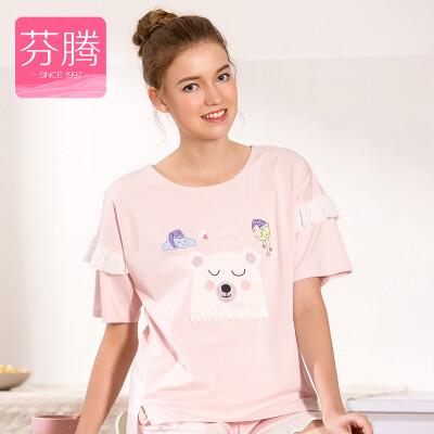 

Fen Teng FENTENG underwear pajamas summer 2017 new pure cute cartoon printing sweet home service suit female X9723935 light powder