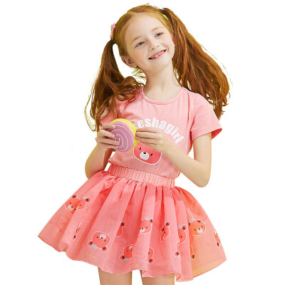 

Descartes (DEESHA) girls set cute little bear Korean yarn half skirt pants suit 711721902 leather powder 110