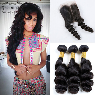 

8A Перуанские волосы Virgin Hair Loose Wave 3 с застежкой кружева Продукты для волос Ccollege Необработанные пуруанские человеческие волосы