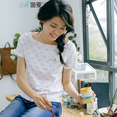 

Yan Man INMAN 2017 summer new text cotton short-sleeved striped T-shirt female wave point purple  1872022381