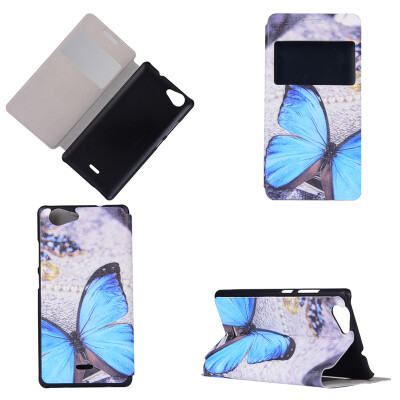 

Blue Butterfly Design PU Leather Flip Cover Wallet Card Holder Case for Wiko Pulp