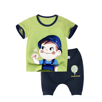 

Yue Tong Lai children's suit summer boy short-sleeved T-shirt harem pants suit summer Y1634 green lollipop 120