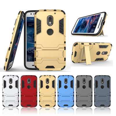 

Gold Slim Robot Armor Kickstand Shockproof Hard Rugged Rubber Back Case For MOTO E3ROKRE3