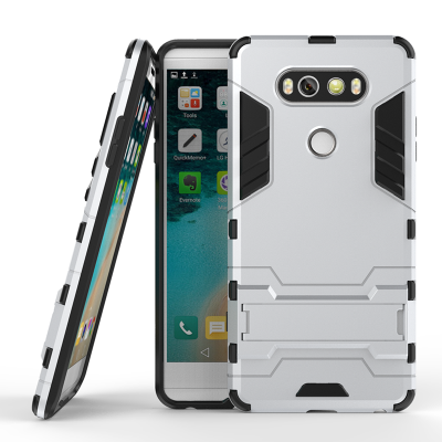 

Silver Slim Robot Armor Kickstand Shockproof Hard Rugged Rubber Back Case For LG V20