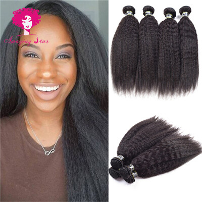 

Amazing Star 4 Bundles Yaki Straight Peruvian Virgin Hair 4 Bundles Kinky Straight Hair Good Quality Human Hair Extensions