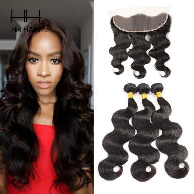 

HHHair Brazilian Virgin Hair Body Wave With Lace Frontal Closure Ear To Ear Lace Frontal Closure With Bundles Brazilian Body Wave