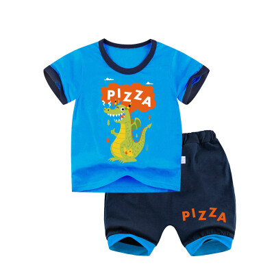 

Yue Tong Lai children's suit summer boy short-sleeved T-shirt harem pants summer suit Y1917 pizza dinosaur 90