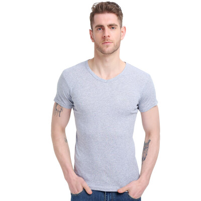 

Bosideng men &39s vest male T - shirt short - sleeved cotton V - neck bottom shirt pure color breathable sweat leisure gray