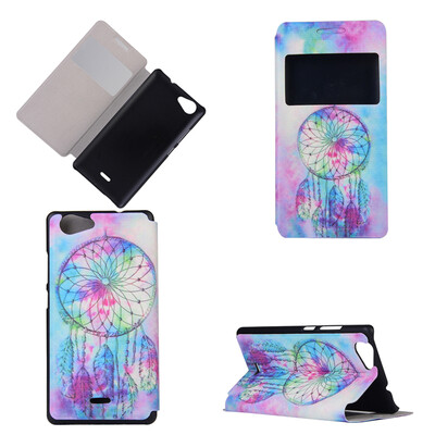 

Pink Dreamcatcher Design PU Leather Flip Cover Wallet Card Holder Case for Wiko Pulp