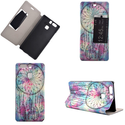 

Pink Dreamcatcher Design PU Leather Flip Cover Wallet Card Holder Case for Huawei P9