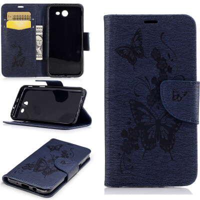 

Deep Blue Butterfly Style Embossing Classic Flip Cover with Stand Function and Credit Card Slot for Samsung GALAXY J3 2017/J327P/J3 Prime