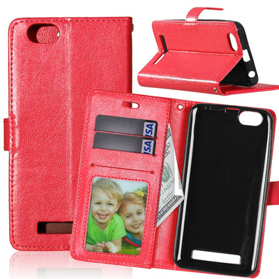 

Red Style Classic Flip Cover with Stand Function and Credit Card Slot for Lenovo Vibe C/A2020