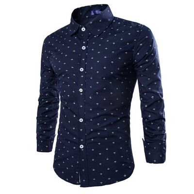 

2015 New Wild Mens Casual Long-sleeved Shirt Printing Anchor