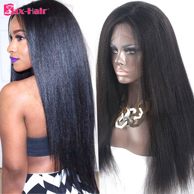 

Glueless Lace Front Wig Yaki Straight 130 Density Virgin Peruvian Human Hair Lace Wig For Black Women With Baby Hair Zax Hair