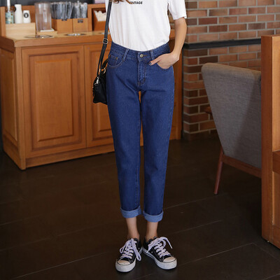 

VIVAHEART Korean high waist loose jeans nine pants harem pants students female VWKN171135 dark blue 27