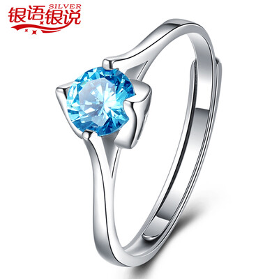 

Silver silver said 925 silver inlaid blue and blue zircon Japan and South Korea ring new