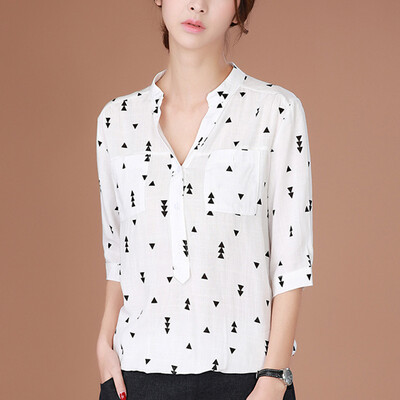 

CITYPLUS Mori Art Floral Relaxation Collar Sleeve Shirt Women CWCC171162 White