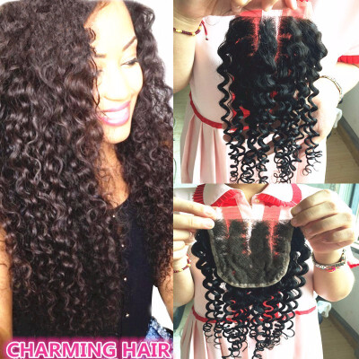 

Brazilian Curly Lace Closure 1Pc Free Shipping Deep Curly Virgin Human Hair Lace Closure Bleached knots Free/Middle/3 Part