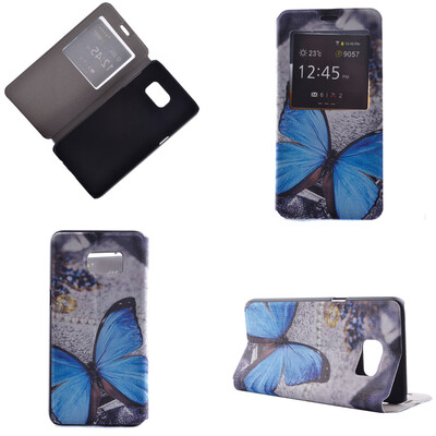 

Blue Butterfly Design Кожа PU откидной крышки Кошелек для карты памяти Чехол для Samsung Galaxy S6 Edge Plus