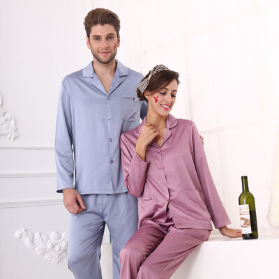 

Playboy 4807 couple pajamas male imitation silk home clothes men cardigan card summer summer long sleeves men&39s pajamas suit gray blue