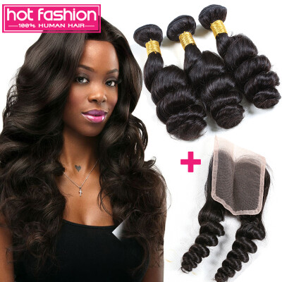 

3 Bundles Hot Fashion Hair Products With Closure Malaysian Virgin Hair Loose Wave Lace Closure With Total 4 Pcs/Lot Free Shipping