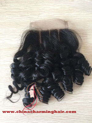 

8A Необработанные бразильские волосы для волос Funnmi Hair Closure Bouncy Curly Spiral Curl Кружевное закрытие 4x4 Free Part Human Hair Closure