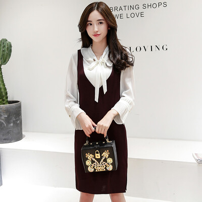 

A morning 2017 autumn Korean version of the long-sleeved large-size dress female temperament wild commuter suit skirt S71R0263A3L wine red L