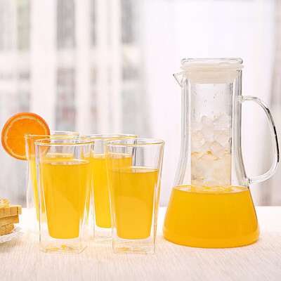 

Jingdong Supermarket Handmade House 1800ml Ice Water Bottle Cold Kettle Glass Pot Fruit Juice Pot Tea Pot Cooler Kettle Ice Drum Kit 4 cup 1 pot gift ice core tea cup ice box