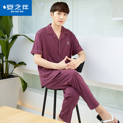 

[Супермаркет] Jingdong безопасности пижаме с anzhiban +2017 лето мужчина с короткими рукавами кардиган отворотом брюки дом отдыха костюмы мужские костюм 72K7112 темно-серый L