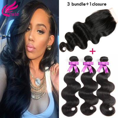

10A Brazilian Body Wave With Closure 3 Bundles With Closure Human Hair Bundles With Closure Brazilian Virgin Hair With Closure