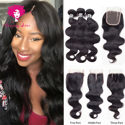 

Amazing Star Hair Unprocessed Malaysian Virgin Hair 3 Bundles with Closure Body Wave Hair Bundles with Lace Closure Soft Bouncy