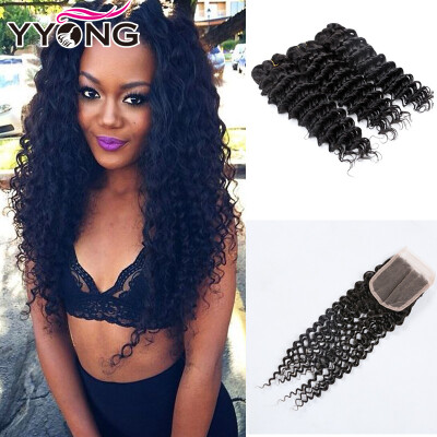 

Lace Closure With Bundles 8A Brazilian Virgin Hair Deep Wave With Closure Brazilian Hair Weave Bundle With Closure Free Shipping