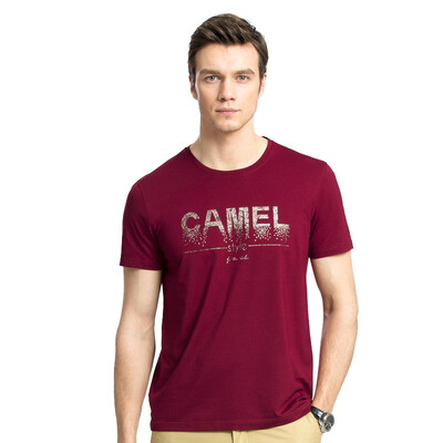 

Camel (CAMEL) men's casual letter pattern round neck daily youth short-sleeved T-shirt X7B189068 dark red XL