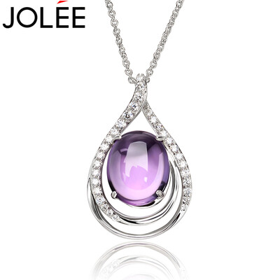 

Yu Lan JOLEES925 Silver Natural Crystal Necklace Korean Simple Air Quality Clavicle Chain Send Girlfriend Honored Lady Gift Purple