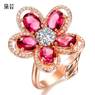 

Daijin gold-plated ring female models Europe and the United States exaggerated imitation red crystal gem opening index finger ring fashion personalized jewelry to send girlfriend girlfriend