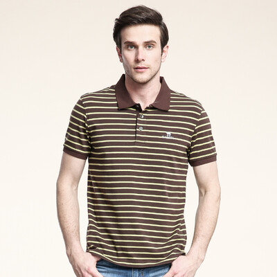 

Camel (CAMEL) men's T-shirt men's business casual striped lapel short-sleeved cotton T-shirt X5B203137 coffee