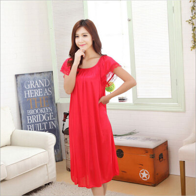 

nuankailain ice - colored ice - sleeved summer short-sleeved ladies pajamas fat MM ice - long skirt home