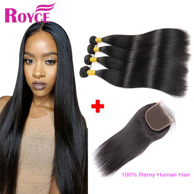 

7A Peruvian Human Hair Straight 3 Bundles With Closure 100% Unprocessed Virgni Hair Peruvian Straight 3Bundles with 4*4 Closure