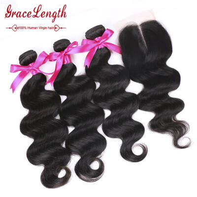 

8A Malaysian Virgin Hair With Closure Body Wave 3 Bundles Grace Length Hair Malaysian Body Wave With Closure 100% Human Hair Weave