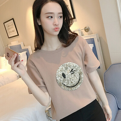 

VIVAHEART Smile Pattern T-Shirt Short Sleeve Women&39s Easy Korean Student Tide Tide VWTD173441 Brown S
