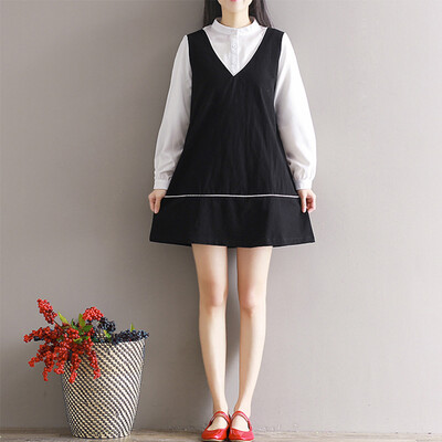 

CITYPLUS Wensheng Wo Men's black and white classic casual loose collar collar long sleeve false two-piece dress CWQZ172361 black and white fight color
