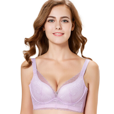 

City beauty gathered in bra women in the mold cup soft steel ring deep V sexy gather underwear 2B7519 light purple 80B