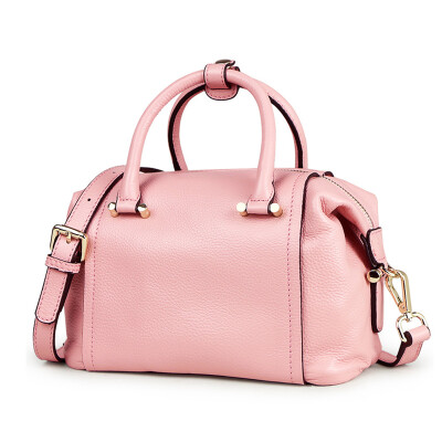 

Flag king (QIWANG) ladies handbag head layer cowhide Boston bag shoulder diagonal female handbag 8558 pink small